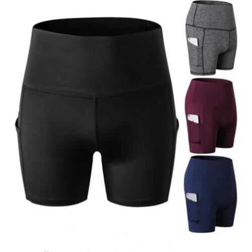 Yoga Shorts Women High Waist Solid Color Elastic Gym Short Running Slim Fitness Plus Size Workout Sports Shorts Leggings Pocket