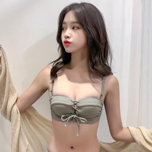 Sexy Low Chest Strapless Front Bandage Small Breast Push Up Bras Women Tube Top Lingerie Seamless Without Rim Gather Brassiere