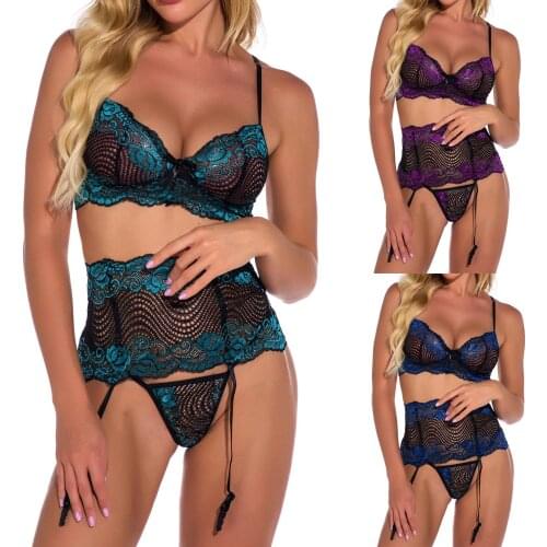 WomenS Underwear Lace Floral Stitching Pajamas Back Strap Hollow Suspender Skirt Sexy Lingerie Two-Piece Suit белье женское 40