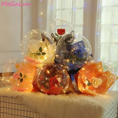 1PC Transparent LED BOBO Balloon Rose Balloon Cardboard Transparent Balloon Gift for Girl Birthday Party Decoration Bouquet