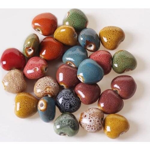10pcs 15x16mm Heart Ceramic Beads Hole Beads Handmade Loose Beads For Necklace Earring Bracelet DIY Jewelry Accessories