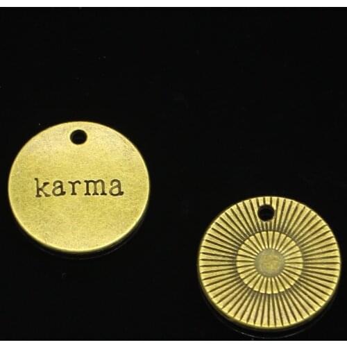 10pcs Antique bronze plates karma Charms Pendants for Jewelry Making DIY Handmade Craft 20mm