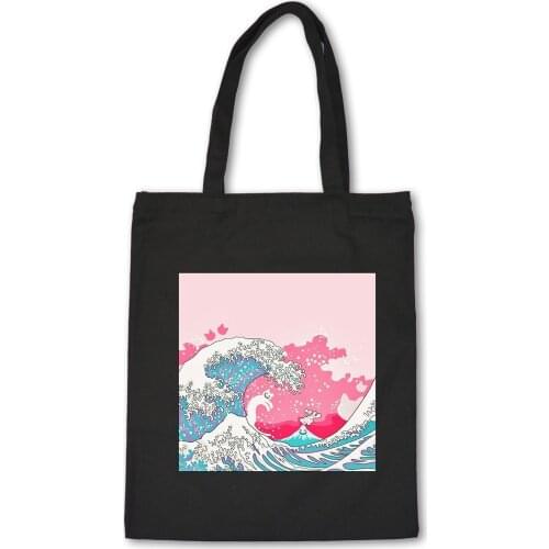 2020 Reusable Folding Canvas Shopping Bag Women Cloth Bags Travel Storage Bags Shoulder Bag Female Shopping Bag Pink Art Graphic
