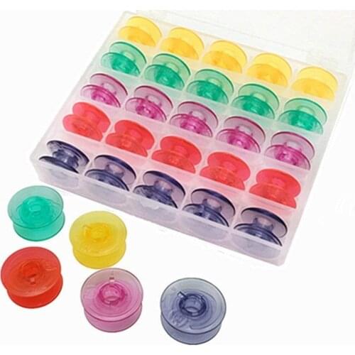 Box Of 25 Colorful Bobbins With Thread Hole #4123078-G,#4131825-45,#4125615-45 For Husqvarna Viking AA8245