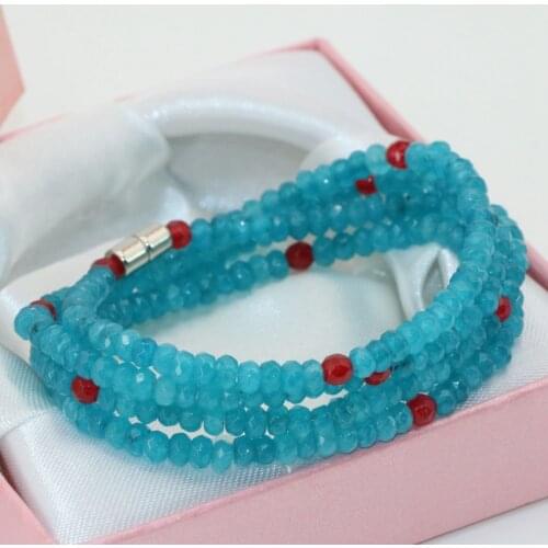 4 rows long multilayer magnetic clasp faceted abacus 2*4mm jades blue stone chalcedony bracelets charms gifts jewelry B2772