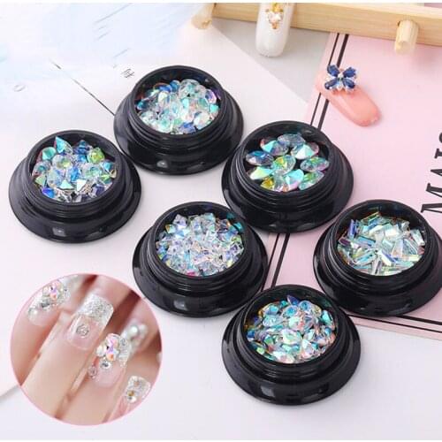 6 Styles AB Color Crystal Round Heart Nail Art Strass Rhinestone Sharp Bottom Manicure Oval DIY Nail Stones Glass Tools