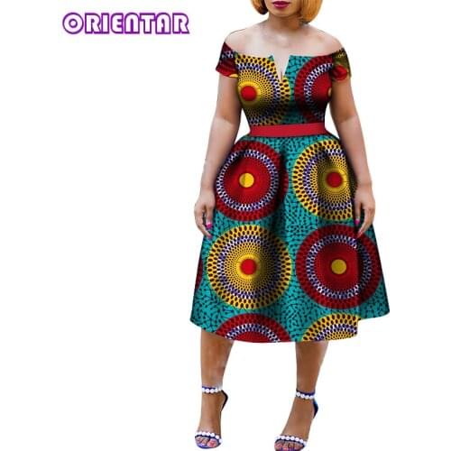 African Dresses for Women Plus Size Slash Neck Fashion Ankara Dresses Elegant Lady Bazin Riche African Print Dress WY5506