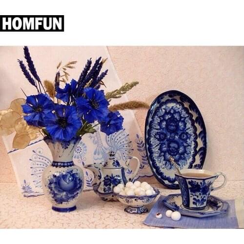HOMFUN Full Square/Round Drill 5D DIY Diamond Painting "Flower Porcelain" Embroidery Cross Stitch 5D Home Decor Gift