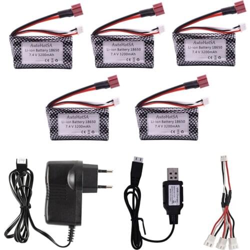 Battery with Charger set for Wltoys 10428 /12428/12423 Q46 RC Car Spare Parts 7.4V 3200MAH T Plug battery 18650 for RC toy parts