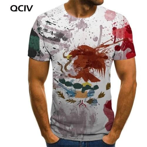 QCIV Brand Mexico T-shirt Men Eagle Shirt Print Animal Anime Clothes Graffiti Tshirts Casual Short Sleeve Hip hop Printed Style