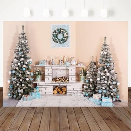 Christmas Photography Backdrops Xmas Tree Fireplace Gift Garland Indoor Photo Background Carm Color Background For Photo Studio