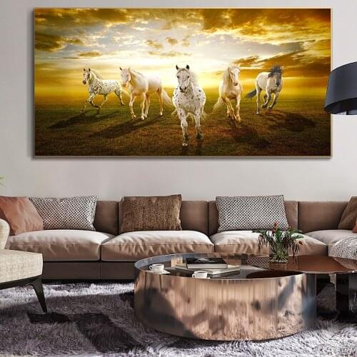 Running Steed Art Canvas Print Painting Sunrise Landscape Wild Animals Horses Wall Picture Living Room Home Decoration Poster