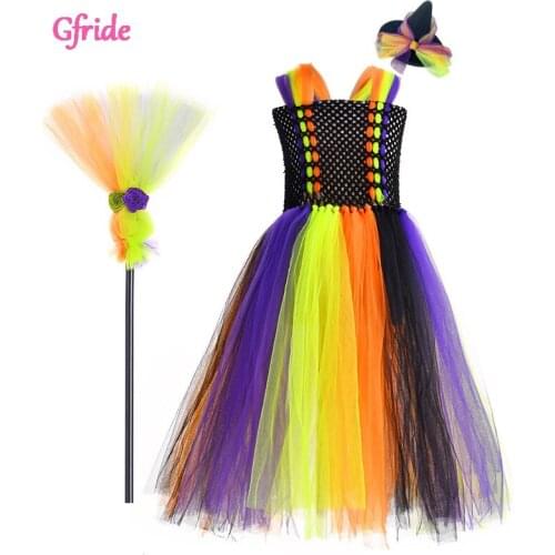 Princess Girls Cosplay Witch Costume Long TUTU Dresses Headband Wands Casual Sleeveless Toddler Kids Formal Party Cute Clothing