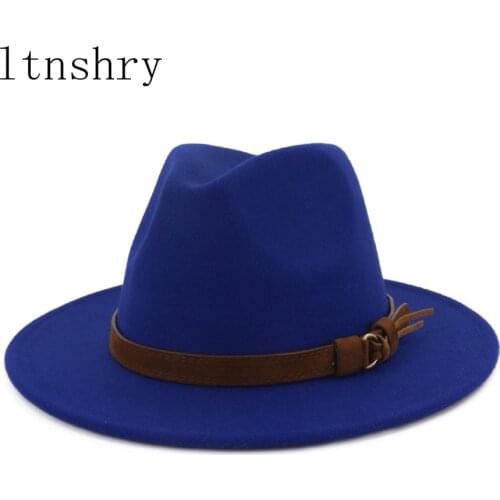 Mens Hats Fedoras Wool With Leather Ribbon Gentleman Elegant Ladies Winter Autumn Wide Brim Jazz Church Panama Bowler Hat Cap