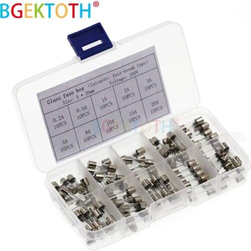 100Pcs Set 5x20mm Quick Blow Glass Tube Fuse Assorted Kits,Fast-blow Glass Fuses