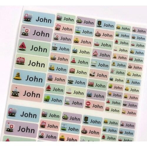 Boy Car Pattern Iron On Stickers Custom Name Labels Kids Personalized Waterproof Tags For Children Clothes School Uniforms