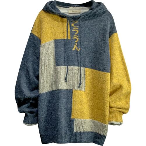 2021 Hot Japanese Autumn Winter Knit Sweater Color Matching Hooded Sweater Men Women Coat Chic Comfortable Fashion