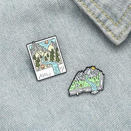 Prajna Mountain Forest Photo Picture Book Brooch Camping Enamel Pin Custom Bag Clothes Lapel Pins Badge Jewelry Gift for Friend
