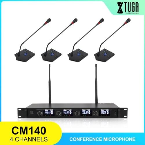 XTUGA CM140 UHF 4 Channels Professional Gooseneck Microphone system Conference wireless Mics Fixed frequency for meeting places