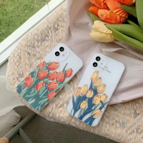 Tulip Translucent Mobile Phone Case for iPhone 12 Pro Max 11 Pro Max XR XS 7 8 Plus X Soft Shell Cover