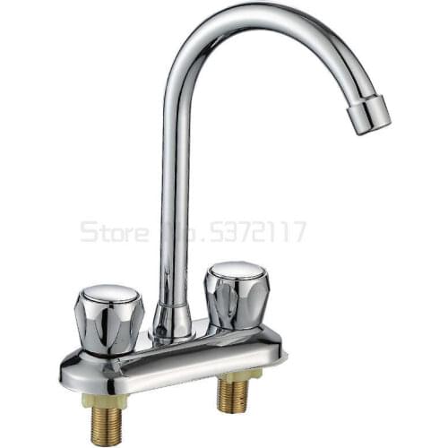Silver Double Handle Double Basin Kitchen Faucet Tap Single Hole Water Tap Torneira Cozinha Cold And Hot Mixer Tap