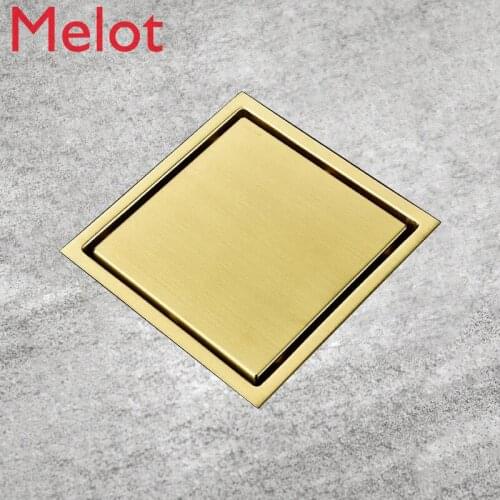 Stainless Steel 304 Brushed Gold Invisible Large Displacement Bathroom Drainage Floor Drain Simple