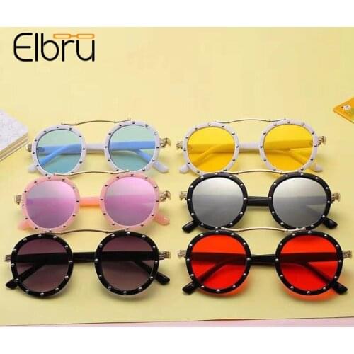 Elbru Vintage Round Children Sunglasses Boys Girls Brand Designer Glasses Baby Fashion Sunshades UV400 Colorful Eyewear For Kids