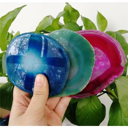 Agate Slice Blue Red Green Agate Coaster Teacup Tray Decorative Design Stone Coaster Healing Energy Home Decor Gemstone Coaster