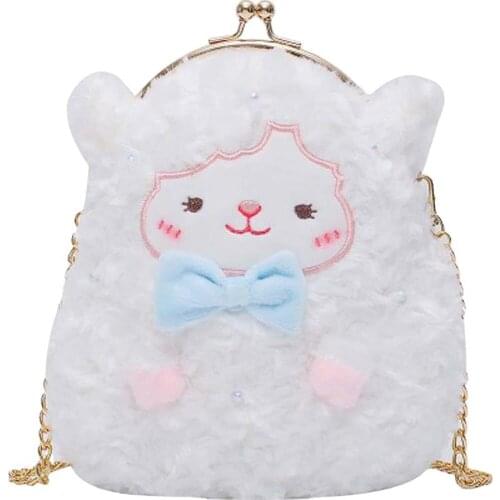 Cute Plush Leather Crossbody Bag For Women Female Brand Design Bow Shoulder Bags Ladies Cartoon Lamb Chain Packages High Quality
