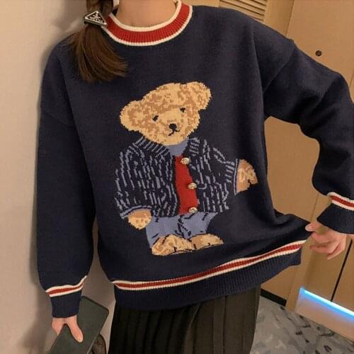 Japanese Sweater Womens Pullover Outer Wear Lazy Wind Bear Knit Sweater Korean Version Of Vest Women Autumn And Winter