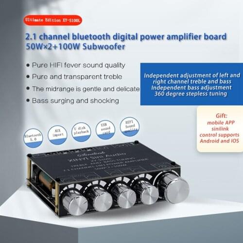 Quality Bluetooth 5.0 2.1 Channel Power Audio Stereo Subwoofer Amplifier Board 50WX2+100W Speaker AMP XY-S100L