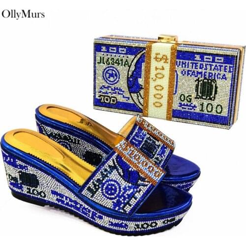 High Quality New Design Rhinestone Shoes And Bag Set African Ladies Middle Heels Shoes And Bag Set For Wedding Party On Stock
