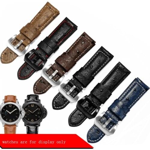 YOPO Ostrich pattern Genuine leather strap 22mm 24mm 26mm black blue watchband Replacement belt for PAM111 PAM441 Give tool
