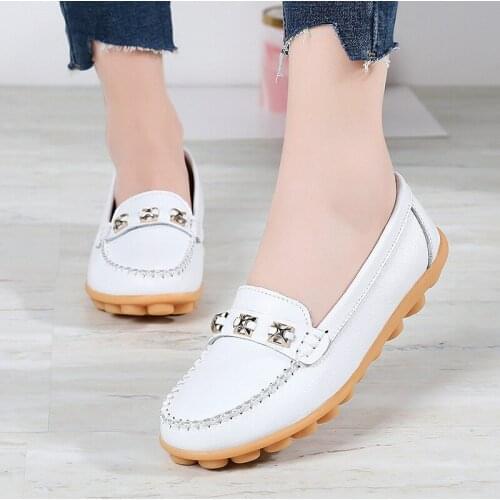 Women Flats Ballet Shoes Cut Out Leather Breathable Moccasins Women Boat Shoes Ballerina Ladies Casual Shoes