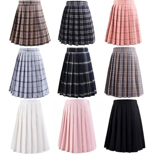 Harajuku Black Skirts Womens 2021 Summer High Waist Anime Skirts Kawaii School Uniform Short Mini White Pink Plaid Pleated Skirt