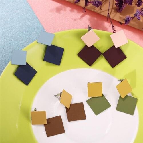 HOCOLE Fashion Geometric Resin Drop Earrings For Women 2019 Statement Korean Handmade Square Hanging Dangle Earring Lady Jewelry