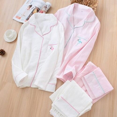 WomenS Spring And Autumn Cotton Double Gauze Long-Sleeved Pajamas Suit Summer 100% Cotton Thin Section Home Service Пижам