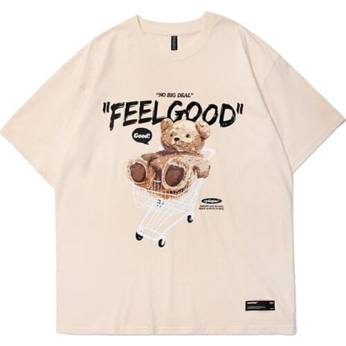 2021 Kpop Toy Bear Shopping Cart Print Tshirts Men T Shirt Cotton Short Sleeve Women Tops Graphic Tees Streetwear Robe Ete Femme