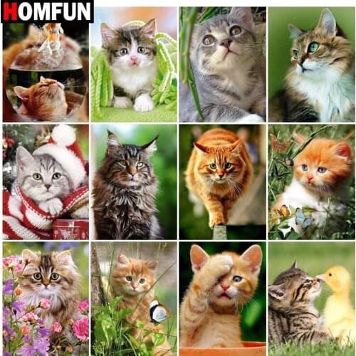 HOMFUN Full Square/Round Drill 5D DIY Diamond Painting "Animal cat landscape" Embroidery Cross Stitch 5D Home Decor Gift