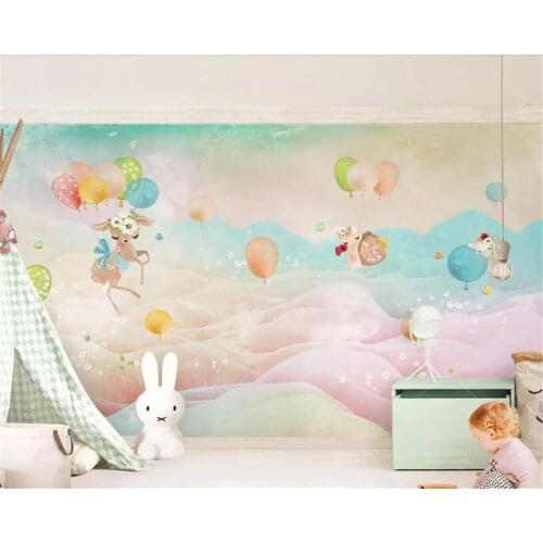 Beibehang Custom cute kid room mural wallpaper cartoon balloon fawn watercolor hand-painted childrens room decoration wallpaper