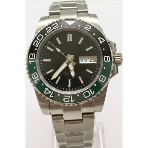 40MM Automatic Mens Watch Black Dial Day Display Japan NH36 Mechanical Automatic Watch Mens Ceramic Bezel Oyster Strap