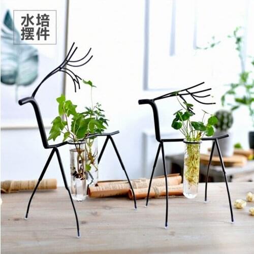 2 pcs/lot Nordic handmade European creative table vase flower iron deer water vase glass container living room home decoration