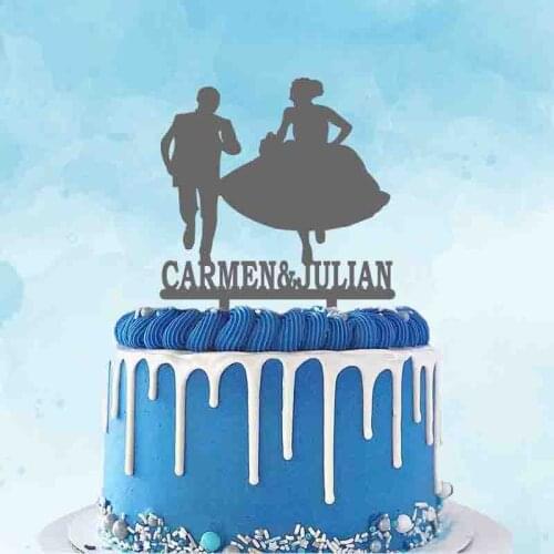Custom Couple Name Bride Groom Running Happiness Acrylic Cake Topper For Wedding Cake Decoration Topper