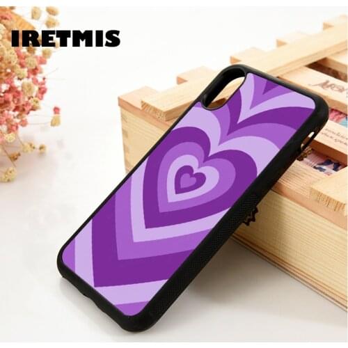 Iretmis 5 5S SE 6 6S TPU Silicone Rubber Phone Case Cover for iPhone 7 8 Plus X Xs 11 12 MINI Pro Max XR Purple Retro Heart