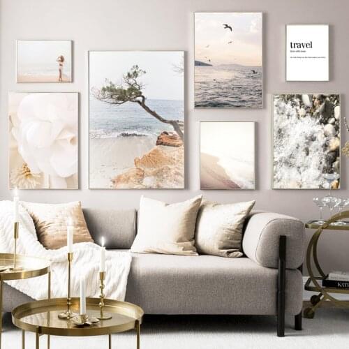 Girl Sea Beach Seagull Tree Travel Quotes Canvas Painting Nordic Posters And Prints Wall Art Pictures For Living Room Home Decor