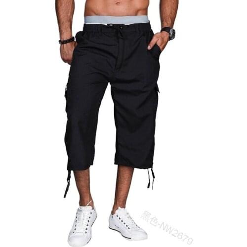 COLDKER Summer Cropped trousers short Male loose style cloth plus size beach Shorts Mens pocket clothing