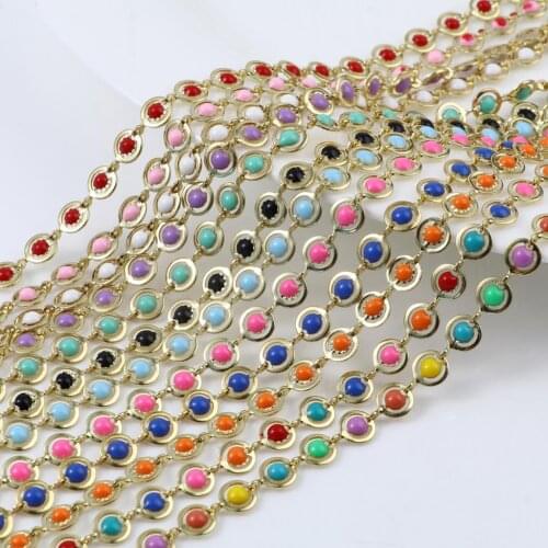 Multicolor Copper Chain Findings Enamel Round Gold Color Metal Handmade DIY Making Necklace Bohemian Women Jewelry 9x6mm,1M