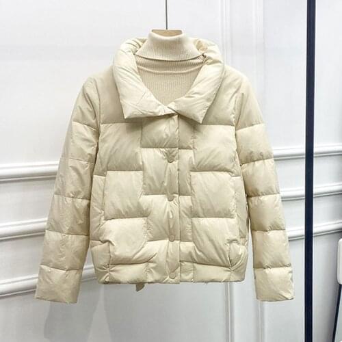 Fashion womens winter Down jacket stand collar short Single Breasted coat Casual parka Ladies chic outwear female