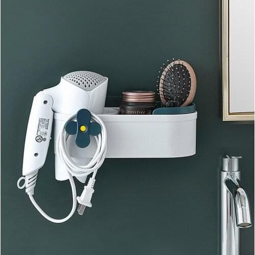Wall Hair Dryer Storage Rack Punch-free Bathroom Hair Dryer Holder High capacity ABS Storage Organizer Box bathroom Accessories