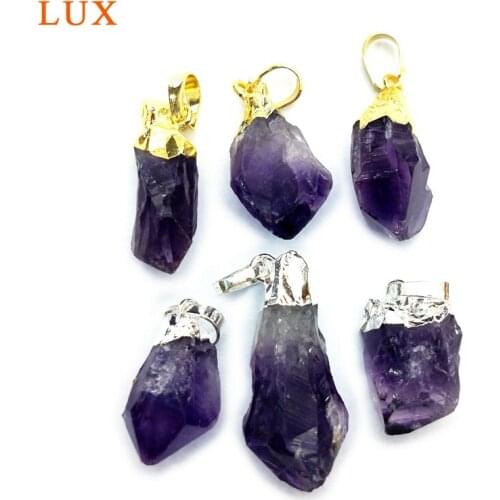 Natural Tiny 15mm Raw Amethysts Pendant Gold Dipped Amethysts Crystal jewelry charm Rough Amethysts Purple Crystal
